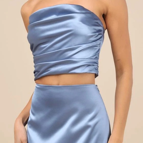 Lulu's Blue Strapless Satin Dress - Picture 3 of 12